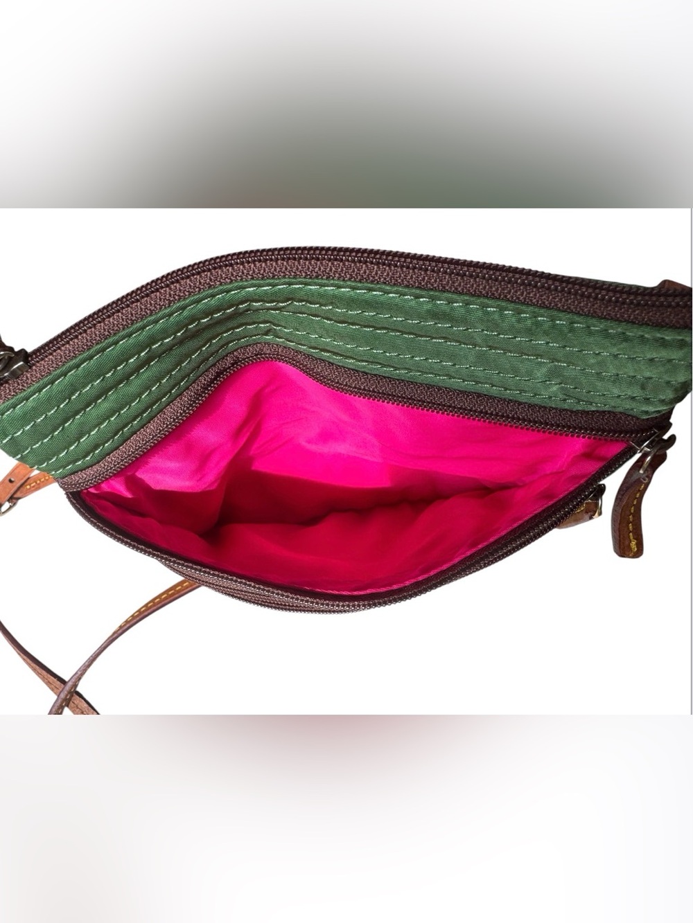 Dooney & Bourke Nylon North South Triple Zip Crossbody.Color: Kelly green nylon. - Picture 9 of 12